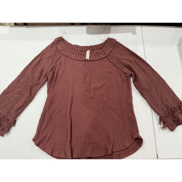 Altard State XL Mauve Waffle Knit Long Sleeve Top With Fringe Hem - Picture 1 of 6